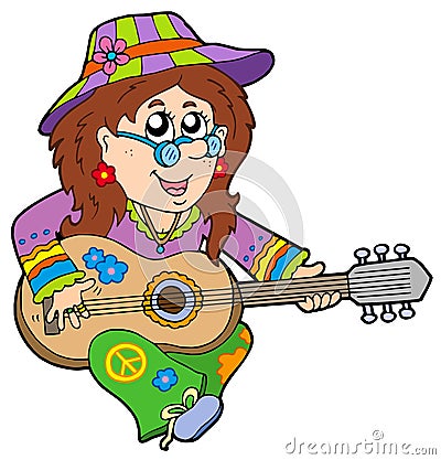 Hippie guitar player Vector Illustration