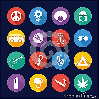 Hippie Icons Flat Design Circle Vector Illustration