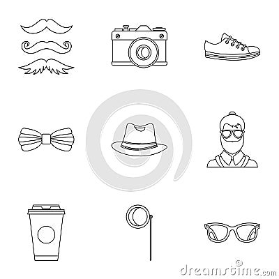 Hippie icons set, outline style Vector Illustration
