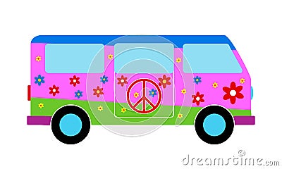 Hippie minibus Vector Illustration