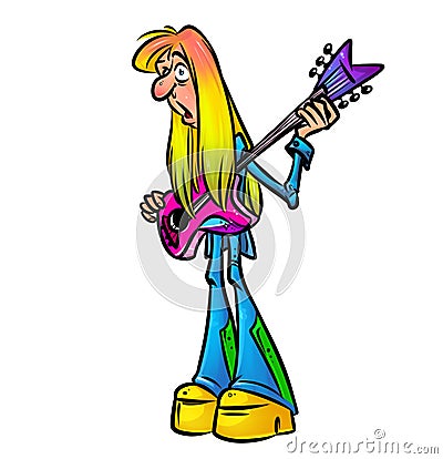 Hippie musician guitarist parody cartoon illustration Cartoon Illustration