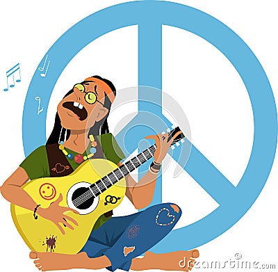 Hippie playing guitar Vector Illustration