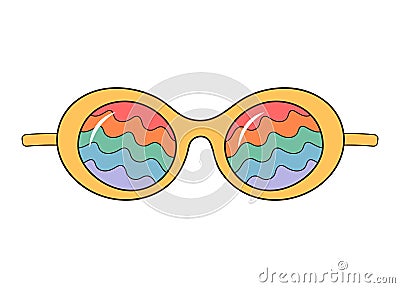 Hippie rainbow sunglasses. Groovy retro fashion style. Round glasses Vector Illustration