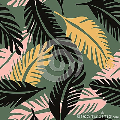 Hippie Seamless Doodle Palm Style Design. Light Repetitive Summer Flora Fabrics, Seamless Vector. Blue Vector Illustration