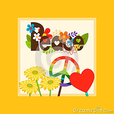 Hippie style peace symbol card Vector Illustration