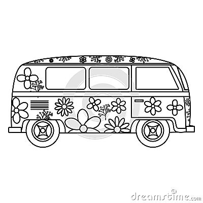 Hippie van with floral print icon Vector Illustration
