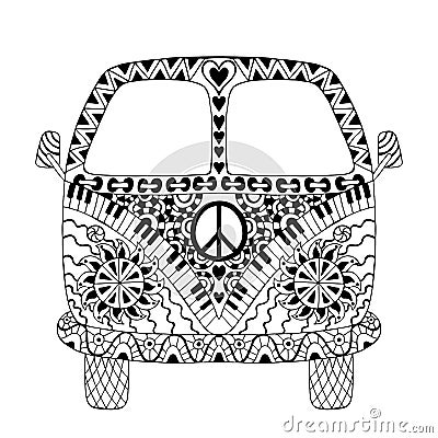 Hippie vintage car a mini van Vector Illustration