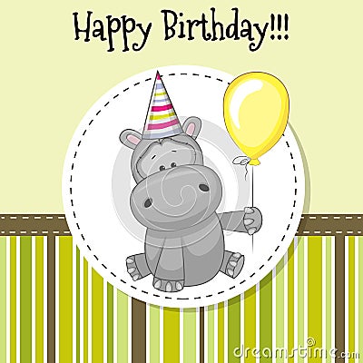 Hippo with balloon Vector Illustration