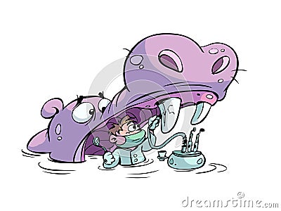 Hippo and dentist Vector Illustration