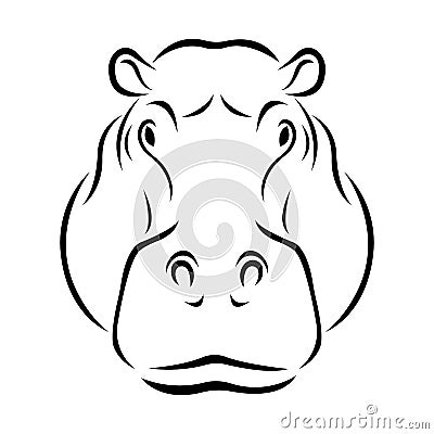 Hippo head black silhouette drawn by various lines on a white background. Tattoo, logo of an animal hypopotamus Cartoon Illustration