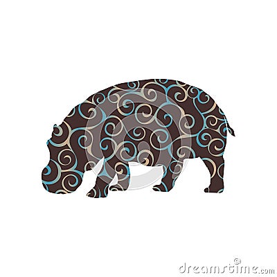 Hippo mammal color silhouette animal Vector Illustration