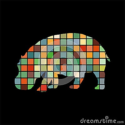 Hippo mammal color silhouette animal Vector Illustration