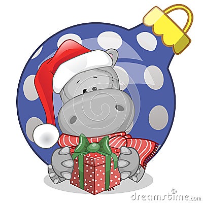 Hippo in a Santa hat Vector Illustration