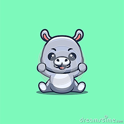Hippo Sitting Excited Cute Creative Kawaii Cartoon Mascot Logo Stock Photo