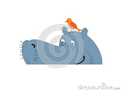 Hippo in water. Hippopotamus in river. Large animal Africa Vector Illustration