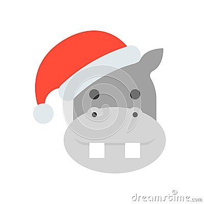 Hippo wearing santa hat flat icon design Vector Illustration