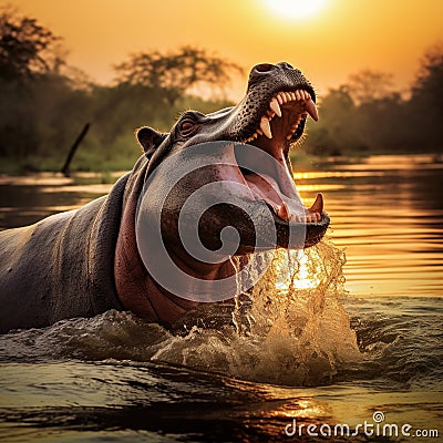 Hippo yawn Cartoon Illustration