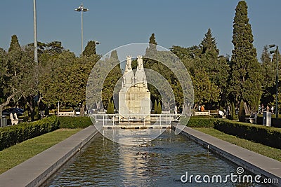 Hippocamp pond in PraÃ§a do ImpÃ©rio, Lisbon Editorial Stock Photo