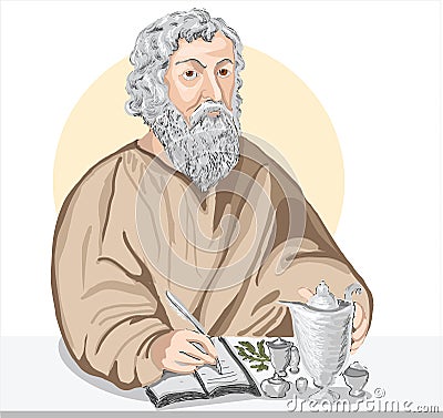 Hippocrates 460-370 BC portrait in line art illustration.hip Vector Illustration