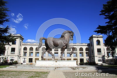 hippodrome of Milan with the Leonardo's horse statue Stock Photo