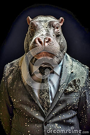 a hippopotamus dressed in a mans business suit, Generative AI Stock Photo