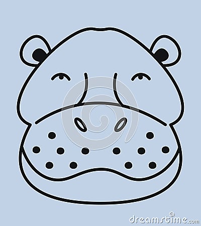 Hippopotamus face in doodle style. Vector Illustration