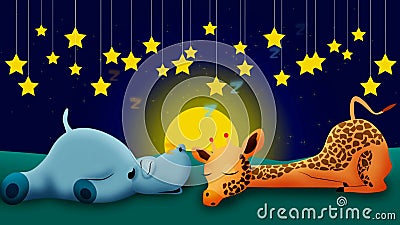 Hippopotamus and Giraffe Cartoon Sleeping Together Stock Video - Video of  beautiful, bulbs: 150097111