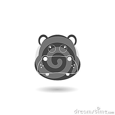 Hippopotamus hippo face head icon with shadow Vector Illustration