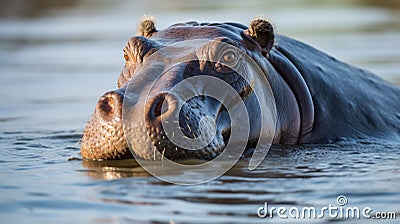 A hippopotamus (Hippopotamus amphibious) lying in the Zambezi River. generative ai Stock Photo