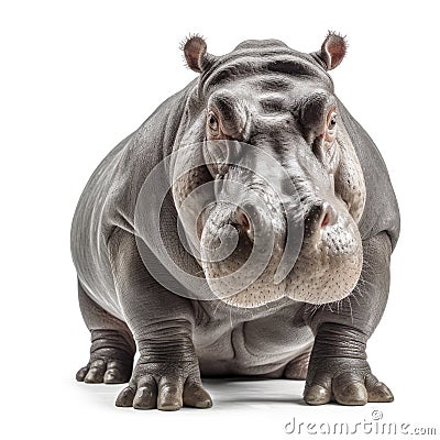 a hippopotamus standing in front of a plain white background Stock Photo