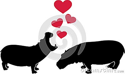 Hippos in love Vector Illustration