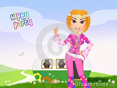 Hippy party Cartoon Illustration