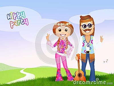 Hippy party Cartoon Illustration