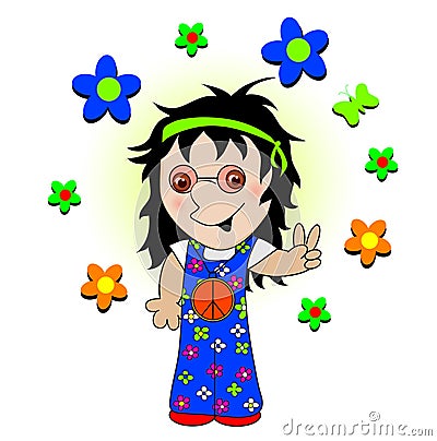 Hippy peace sign. Cartoon Illustration