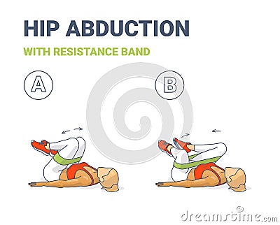 Hips Abduction with Resistance Band Girl Exercise Illustration Colorful Concept . Vector Illustration