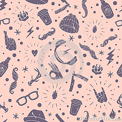 Hipster accessories seamless pattern Vector Illustration