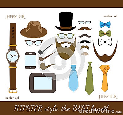 Hipster Accessory Icons Set Vector Illustration