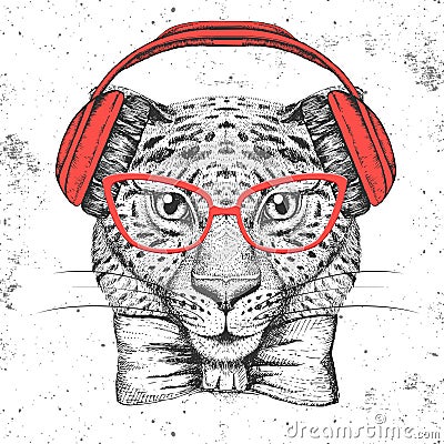 Hipster animal guepard. Hand drawing Muzzle of guepard Vector Illustration