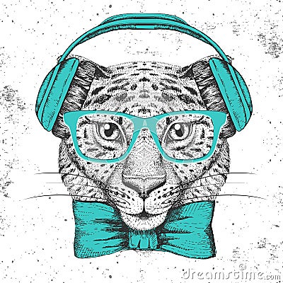 Hipster animal guepard. Hand drawing Muzzle of guepard Vector Illustration