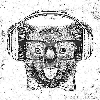 Hipster animal koala. Hand drawing Muzzle of koala Vector Illustration