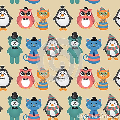 Hipster Animals & pets Seamless Background Vector Illustration