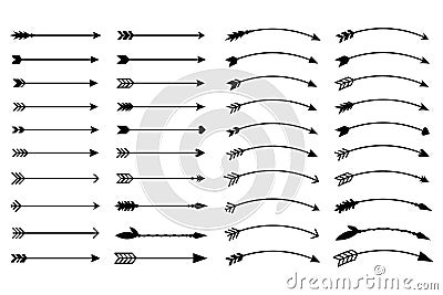 Hipster arrows. Arrows in boho style. Tribal arrows. Set of Indian style arrows. Rustic decorative arrows. Vector Vector Illustration
