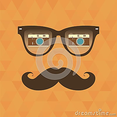 Hipster background. Sunglasses reflection camera Vector Illustration