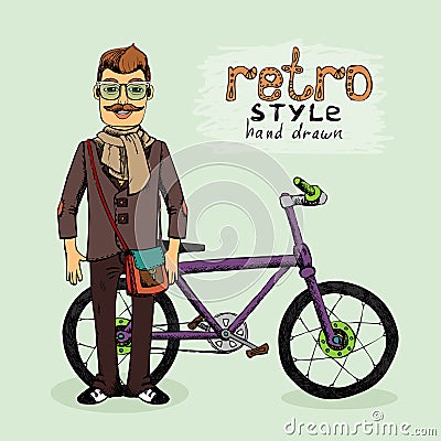 Hipster with bike Vector Illustration