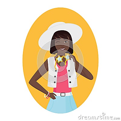 Hipster black girl blinks Vector Illustration