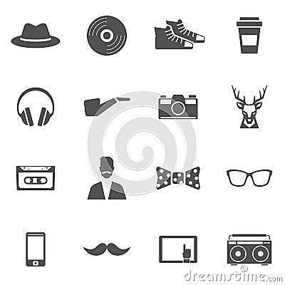 Hipster Black Icons Set Vector Illustration