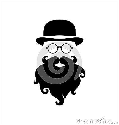 Hipster Black and White with Hat. Vector Illustration