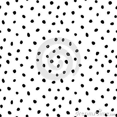 Hipster black and white seamless polka dot pattern. Vector irregular abstract texture with random hand drawn spots Stock Photo