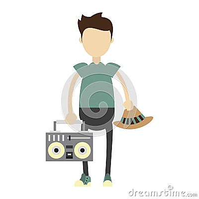 Hipster boy with stereo illustration Vector Illustration