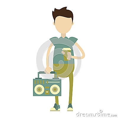 Hipster boy with stereo symbol Vector Illustration